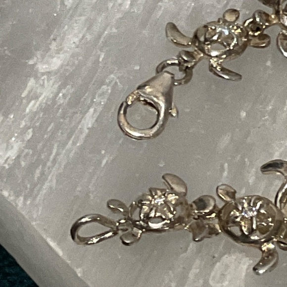 Vintage Sterling Silver Crystal Quartz Stone Turtle Link Bracelet Signed 925 - Picture 5 of 8